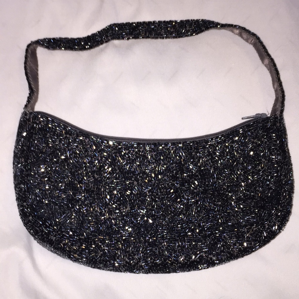 🆕Aqua titanium metallic sequin beaded evening bag
